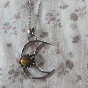 Silver Crescent Moon Pendant Necklace